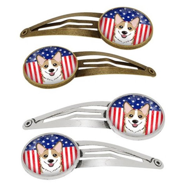 Carolines Treasures American Flag and Sable Corgi Barrettes Hair Clips, Set of 4, 4PK BB2183HCS4